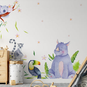 Rhino Jungle Animals - Wall Decals for Nursery - Safari Animals Wall Stickers