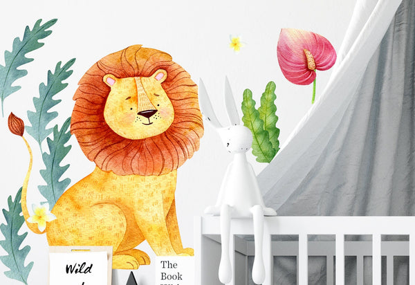 Jungle animals wall decals - giraffe, lion, toucan
