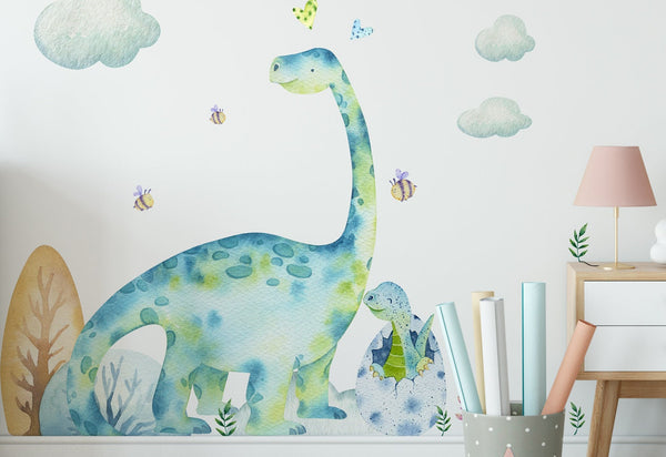 Vinilo de pared de dinosaurio azul para habitación de niños - 56 elementos