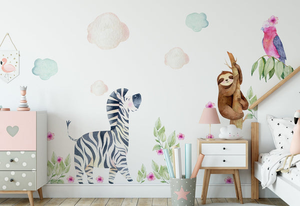 Jungle Animals Stickers - Zebra, Sloth, Parrot