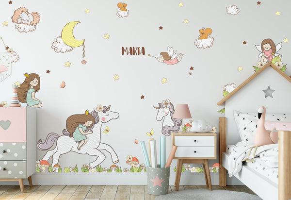 Fairy wall sticker with baby unicorn