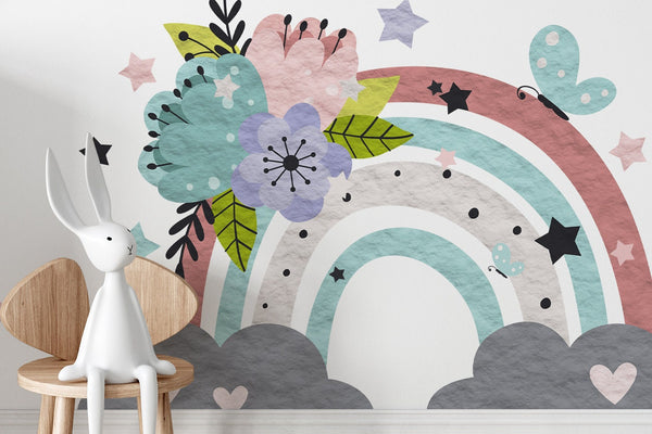Rainbow hot air balloon wall stickers