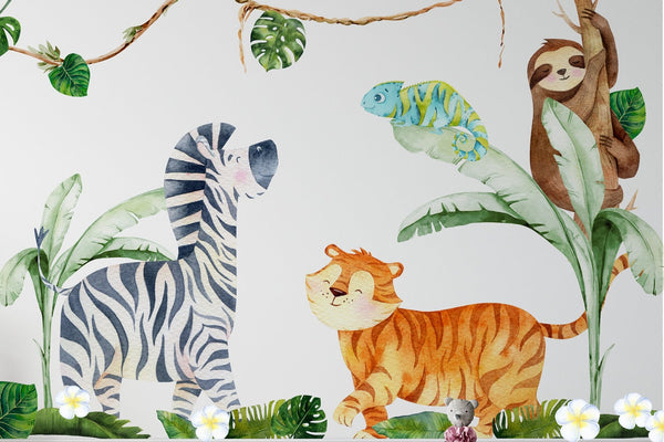 Safari Nursery Wall Stickers - Jungle Animal Decals for Nursery - XL 10 feet + or XXL 13 feet +