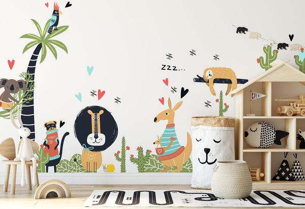 Australian animals wall decals - lion, sloth