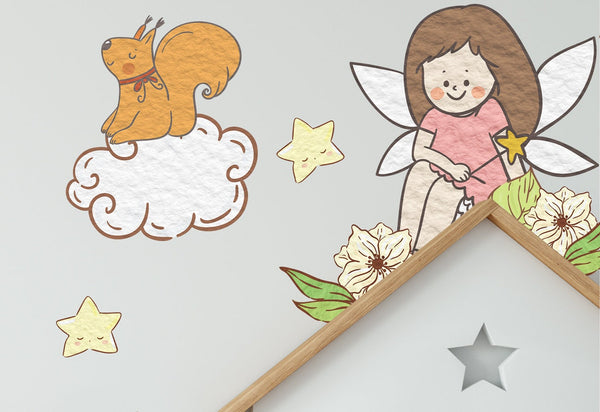 Fairy wall sticker with baby unicorn