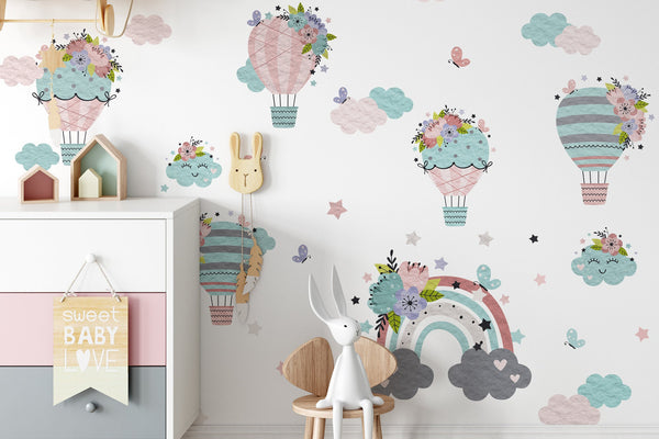 Rainbow hot air balloon wall stickers