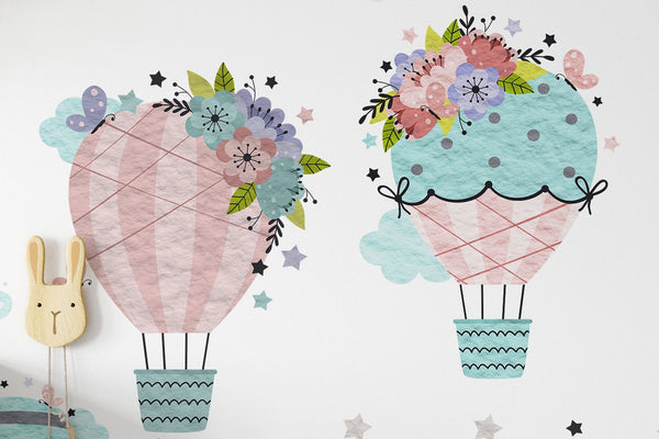 Rainbow hot air balloon wall stickers