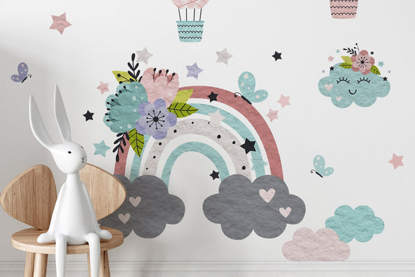 Rainbow hot air balloon wall stickers