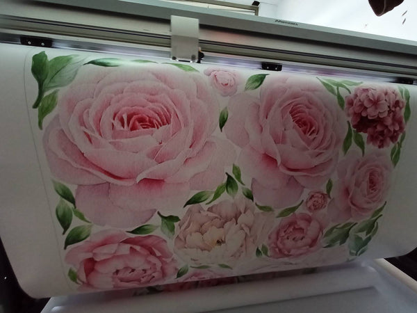 Vinilo decoración con flores de peonía y rosas acuarela