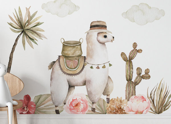 Boho llama wall sticker set