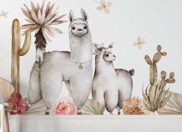 Boho llama wall sticker set