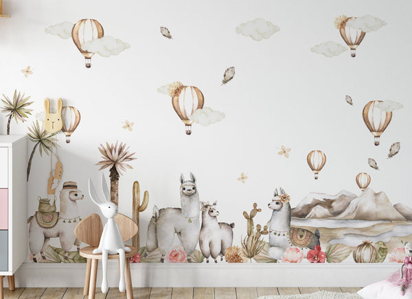 Boho llama wall sticker set
