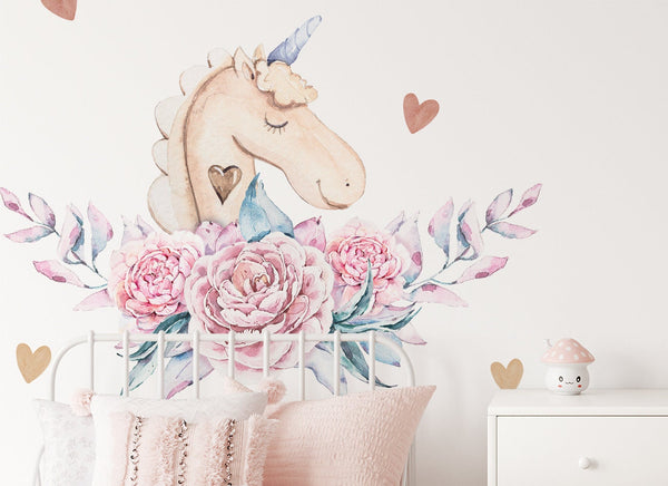 Vinilo de pared mágicas de unicornio para dormitorios y guarderías de niñas.