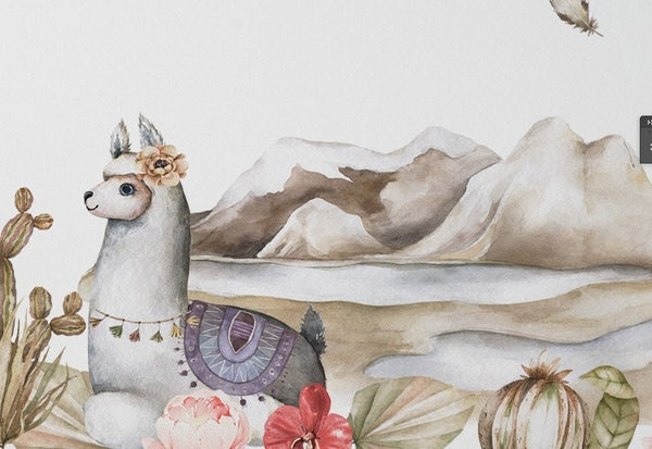 Boho llama wall sticker set