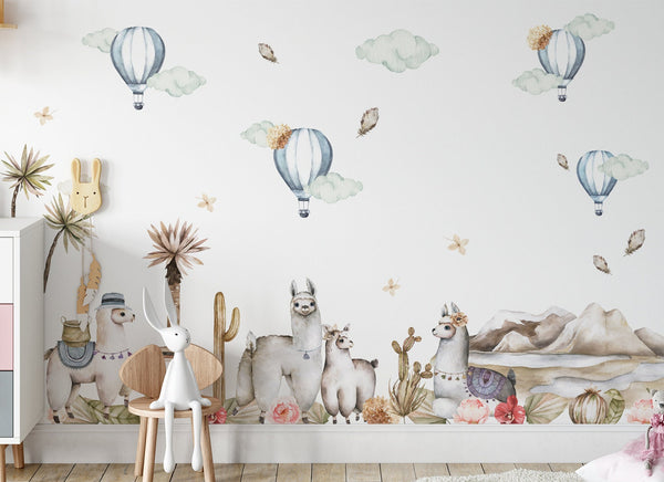 Boho llama wall sticker set
