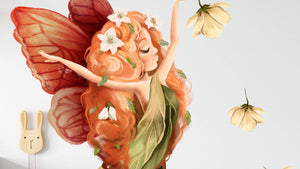 Fairy Wall Decals for Girls Room with fairy tree, flowers, wall sticker for girls bedroom decoration