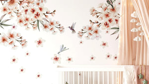 Cherry Blossom Decal - Sakura Wall Decal - Floral Decor - Sakura Wall Sticker Set - Vintage Flowers - Floral Wall Decals Nursery