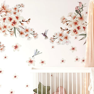 Cherry Blossom Decal - Sakura Wall Decal - Floral Decor - Sakura Wall Sticker Set - Vintage Flowers - Floral Wall Decals Nursery