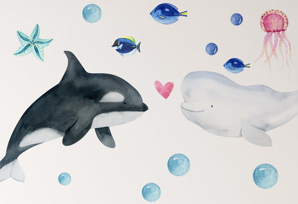 Ocean Animals Wall Decal - Nursery Undersea Wallsticker - Sea Animals Decals - Nautical Nursery Decor - Peel and Stick