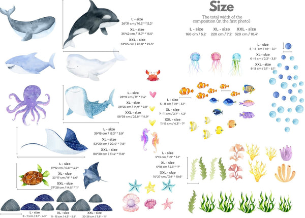 Ocean Animals Wall Decal - Nursery Undersea Wallsticker - Sea Animals Decals - Nautical Nursery Decor - Peel and Stick