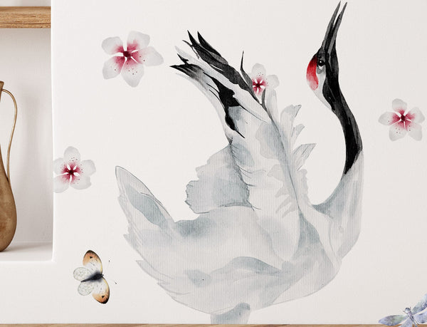 Herons and cherry blossoms wall sticker