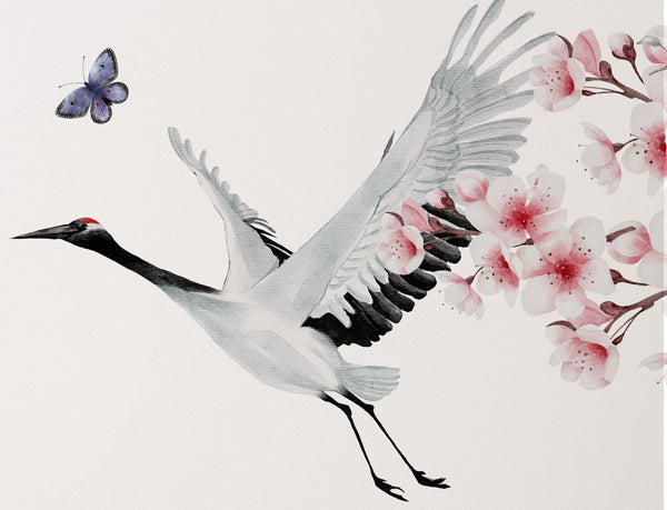 Herons and cherry blossoms wall sticker