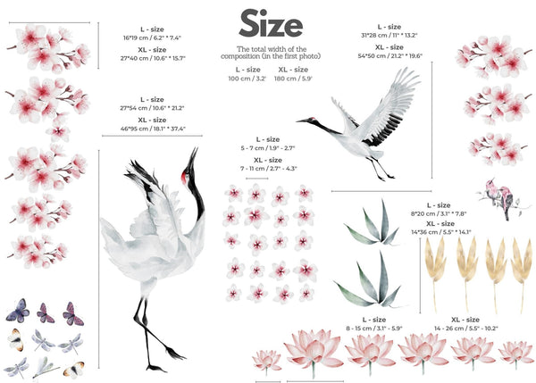 Herons and cherry blossoms wall sticker