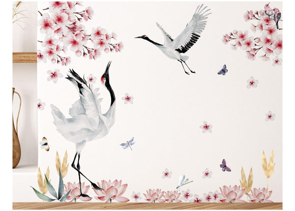 Herons and cherry blossoms wall sticker