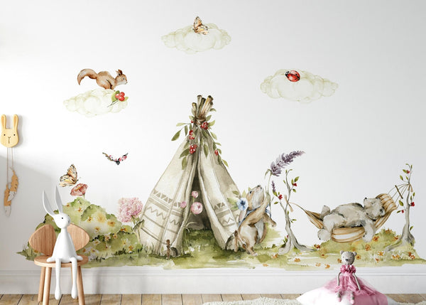 Woodland Nursery Wall Decal - Forest Animals Wall Sticker - Neutral Nursery - Kids Room Decor for Boys and Girls Playroom