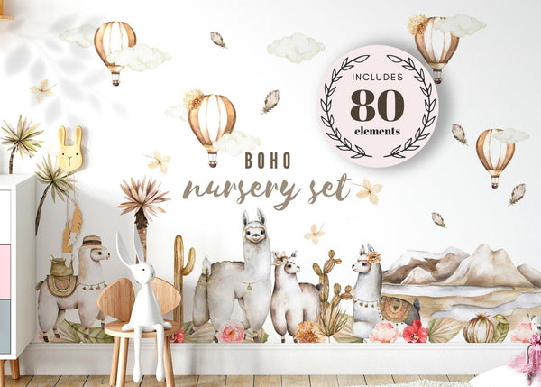 Boho llama wall sticker set