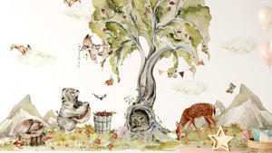 Adorable Woodland Animal Wall Stickers - Forest Tree Decals - Perfect for Nursery or Playroom Decor