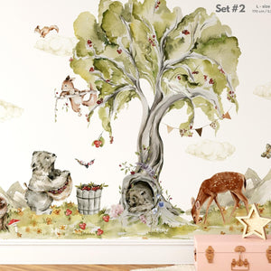 Adorable Woodland Animal Wall Stickers - Forest Tree Decals - Perfect for Nursery or Playroom Decor
