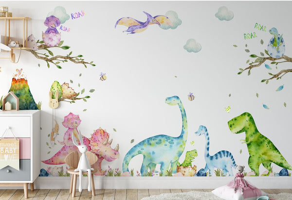 Dinosaur wall decal for bedroom or playroom | Baby wall stickers | Nursery dino decor for kids boys/girls room | L - XL - XXL