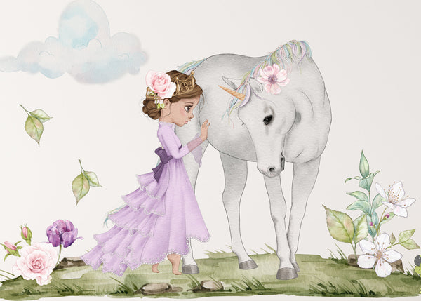 Princess wall decal - Girl Nursery - Peel and Stick - Girly Wall Sticker - Unicorn Decor for Girls Room