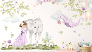 Princess wall decal - Girl Nursery - Peel and Stick - Girly Wall Sticker - Unicorn Decor for Girls Room