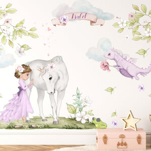 Princess wall decal - Girl Nursery - Peel and Stick - Girly Wall Sticker - Unicorn Decor for Girls Room