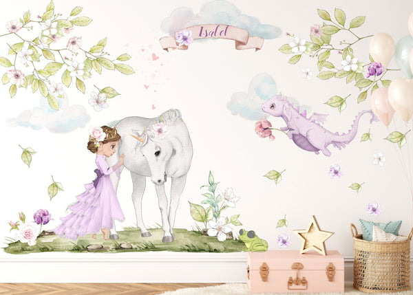 Princess wall decal - Girl Nursery - Peel and Stick - Girly Wall Sticker - Unicorn Decor for Girls Room