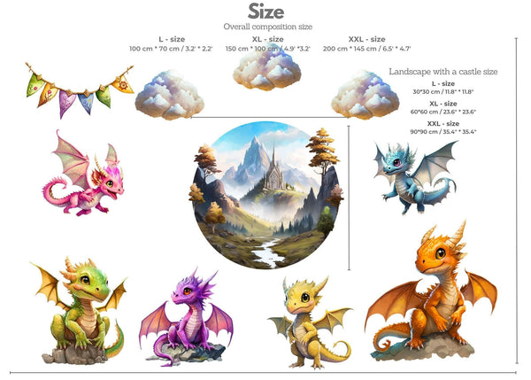 Dragon wall decal for kids - Baby Dragons wall art-  Nursery wall sticker for boys