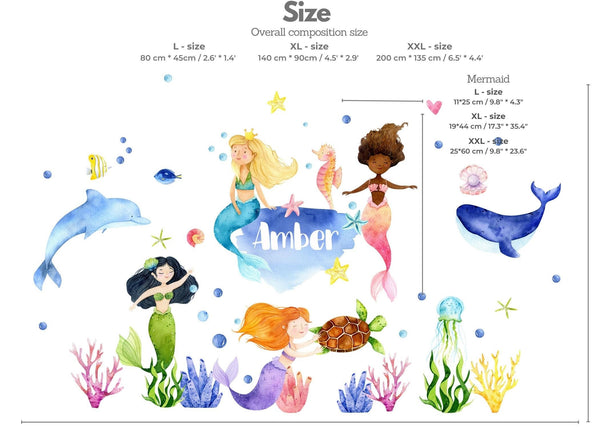 Mermaid Wall Decal, Sea ocean wall stickers, Girls bedroom decor