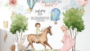 Kids Wall Decals / Princess And Prince Wall Sticker for Nursery / Trees / Hot Air Balloons / Horse