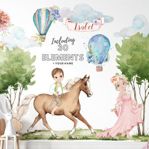 Kids Wall Decals / Princess And Prince Wall Sticker for Nursery / Trees / Hot Air Balloons / Horse