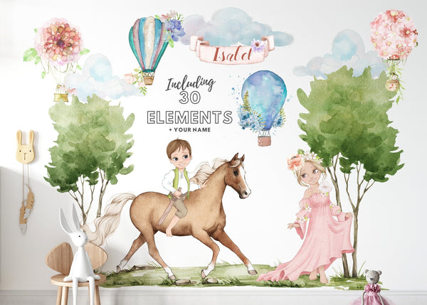 Kids Wall Decals / Princess And Prince Wall Sticker for Nursery / Trees / Hot Air Balloons / Horse