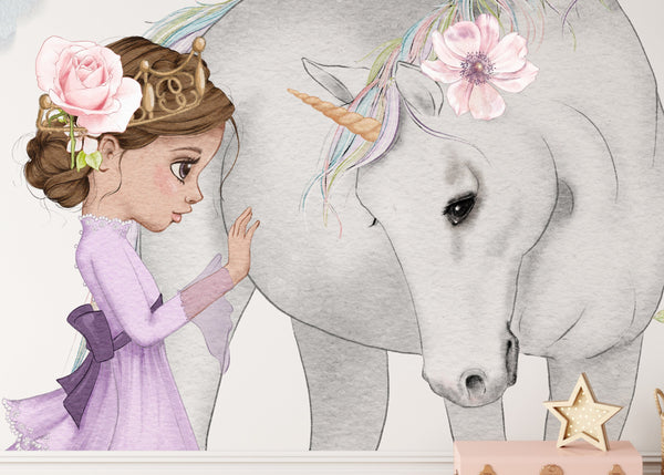 Princess wall decal - Girl Nursery - Peel and Stick - Girly Wall Sticker - Unicorn Decor for Girls Room