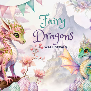Fairy Dragons Wall Decals for kids / Girly Nursery Wall Sticker / Baby Girl Playroom