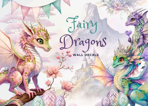 Fairy Dragons Wall Decals for kids / Girly Nursery Wall Sticker / Baby Girl Playroom