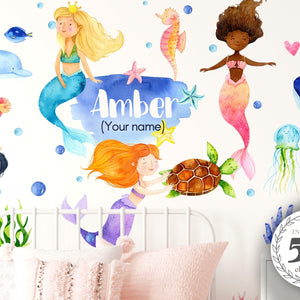 Mermaid Wall Decal, Sea ocean wall stickers, Girls bedroom decor