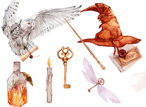 Transform Your Child's Room with Enchanting Wizard School Wall Decals - Featuring Magical Owls and Trains Express
