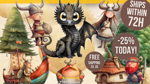 Viking Wall Decal for Kids' Room, Dragon Wall Sticker, Viking Nursery