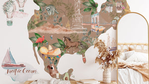 ANIMAL WORLD MAP wall decal for kids room - Nursery Wall Stickers decor for boys and girls - Peel and stick