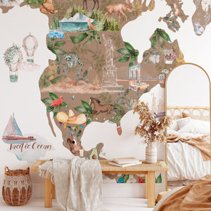 ANIMAL WORLD MAP wall decal for kids room - Nursery Wall Stickers decor for boys and girls - Peel and stick